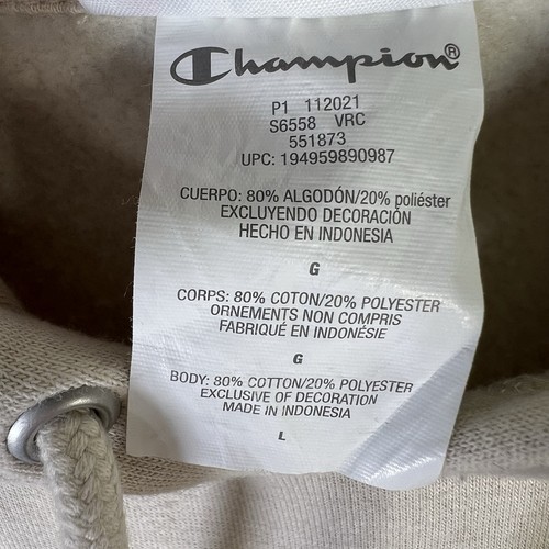 Champion Beige Fleece Hoodie Men's Large Pullover Sweater Classic - Picture 10 of 11