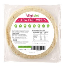 Billy's Diet 4x40g Low Carb Keto Wraps 4.4g Carbs 8g Protein Vegan Bread