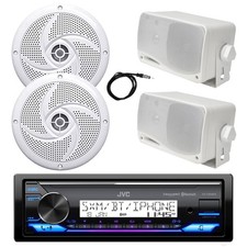 Marine Bluetooth Receiver, 2x 4" 100W  2x 3.5'' 200W Speakers White , Antenna