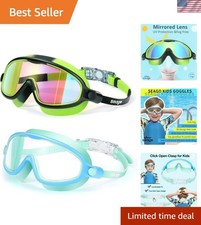 Swim Goggles 2 Pack Anti-Fog Anti-UV Wide View Swimming Goggles for Kids 3-14