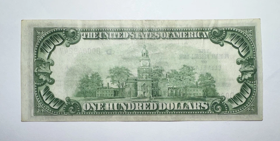 1929 $100 Federal Reserve Bank of Cleveland, Ohio - Image 2 of 2