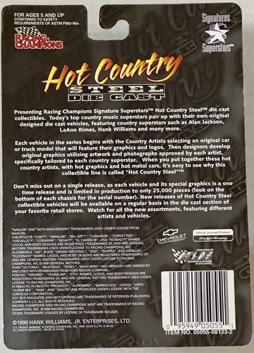 Racing Champions Hot Country Steel Die Cast Car Hank Williams Jr Issue #2 NASCAR - Picture 11 of 22