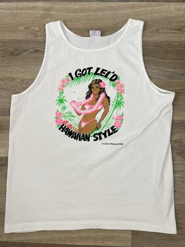 Vtg Hawaii Single Stitch Tank Top Shirt 90s XXL Sof Tee Got Lei’d Hula Dancer