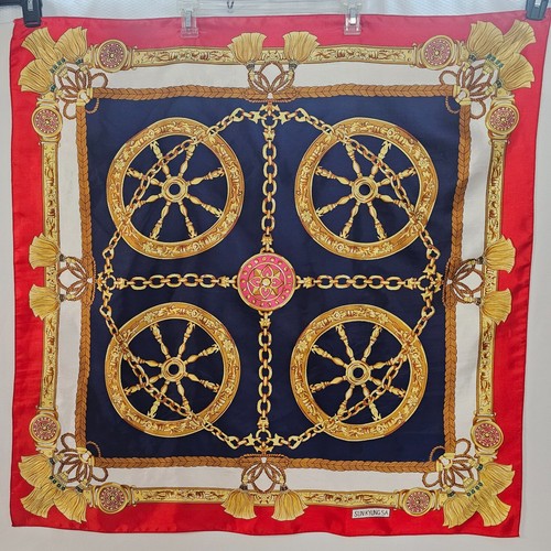 Sun Kyung Sa Vintage 80er Jahre? Satin Schal blau gold rot klassisches Design 34x34" - Bild 5 von 11