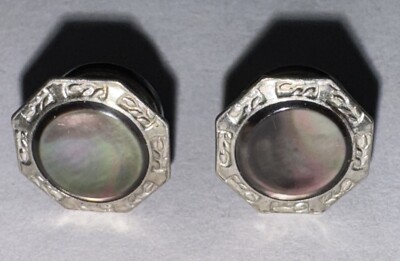 Vintage Octagon Mother of Pearl Snap Link Cuff Links Kum-A-Part Style Pair