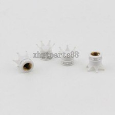 4× White Crown Car Tire Air Valve Stem Screw Caps Cover Wheel Rims Accessories
