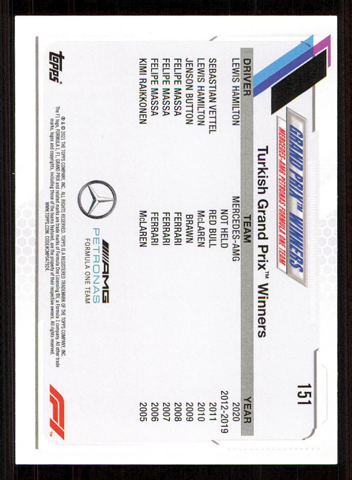 2021 Topps Formula 1 Sparkle Foil #151 Lewis Hamilton/Grand Prix Winner - Image 2 of 2