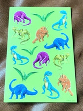 VINTAGE AMERICAN GREETINGS DINOSAUR LIME STICKER SHEET