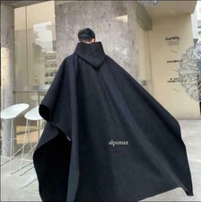 Men Hooded Wool Blend Pullover Oversize Cloak Cape Coat Ourwear Oversize Poncho