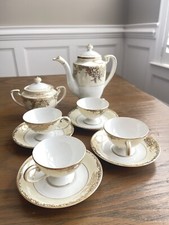 VTG Noritake Hand-Painted Chocolate or Tea Set Gold Floral Design, Made in Japan
