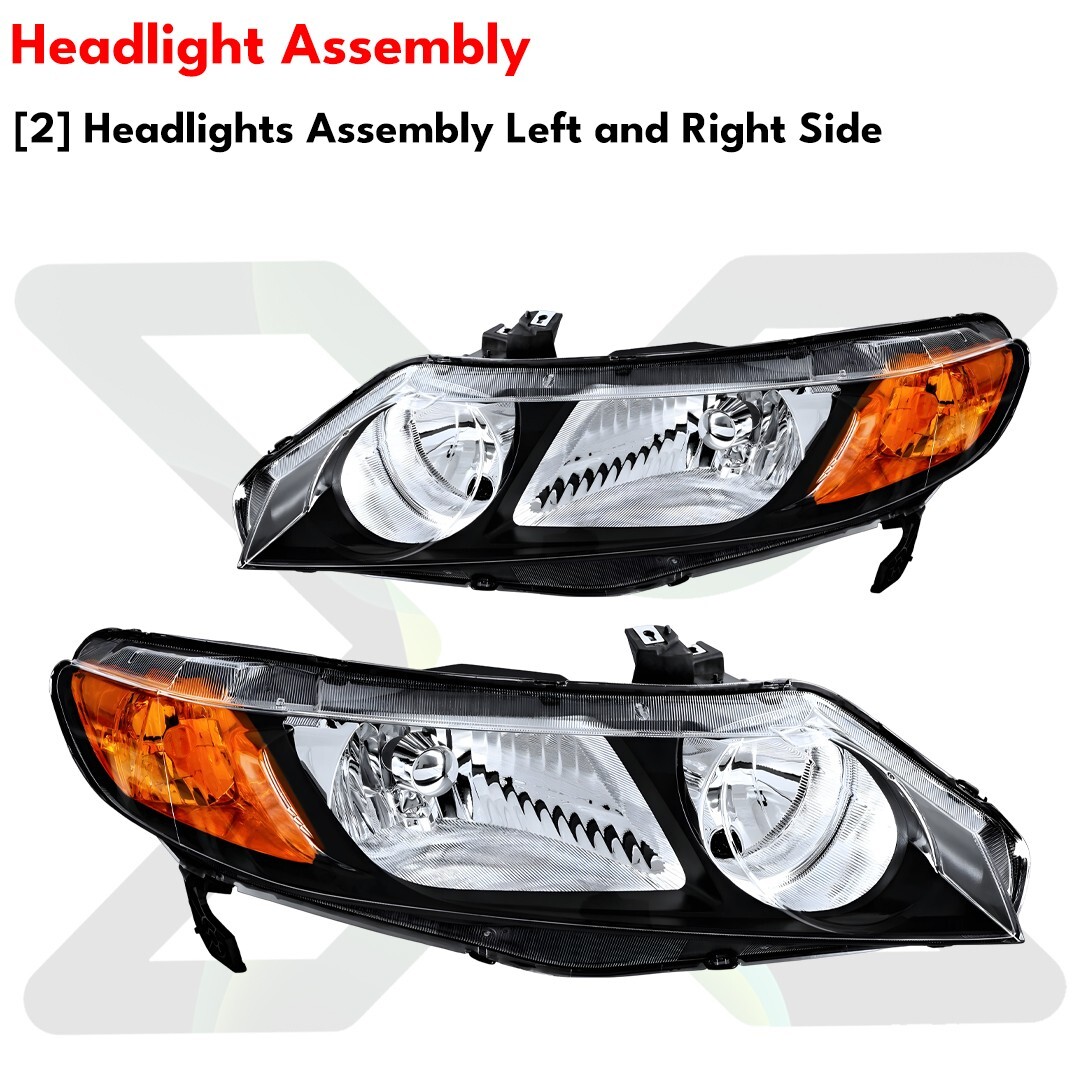 Front Bumper Paintable Plastic & Headlights Kit For 2009-2011