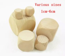 Wooden Dice 10,16,20,25,30,40,50,60 mm Plain Blank Cube Untreated RPG Craft