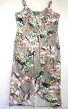 City Chic Ladies Grey Floral V Neck Sleeveless Lined Dress Split Front Size Larg