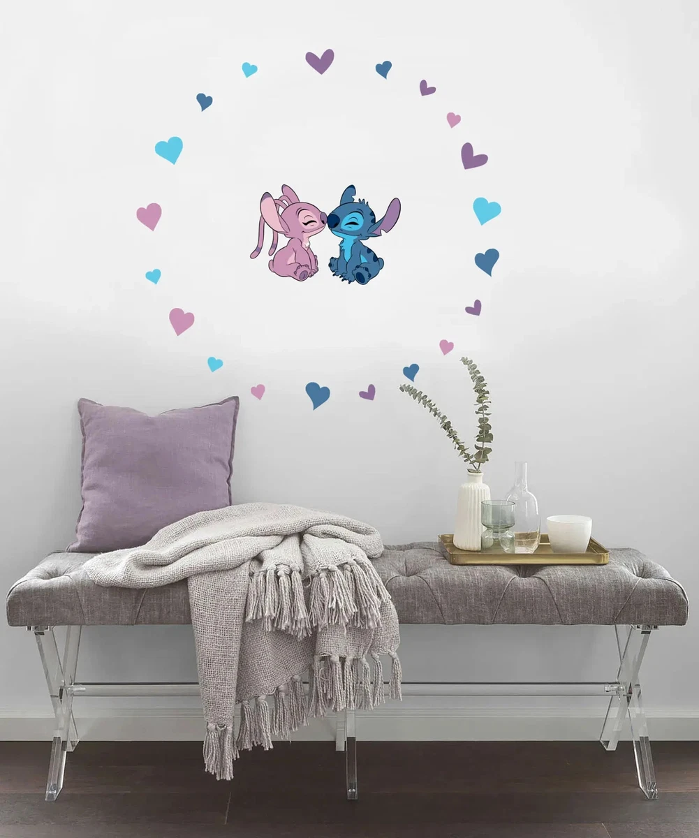 Juego de calcomanías de vinilo de 50x70 cm de decoración de amor de Disney Stitch & Angel de 22 piezas