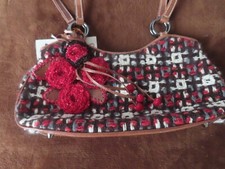Isabella Fiore Red Flower Beaded Black White Grey 12 x 6.5 x 3" Handbag NWT