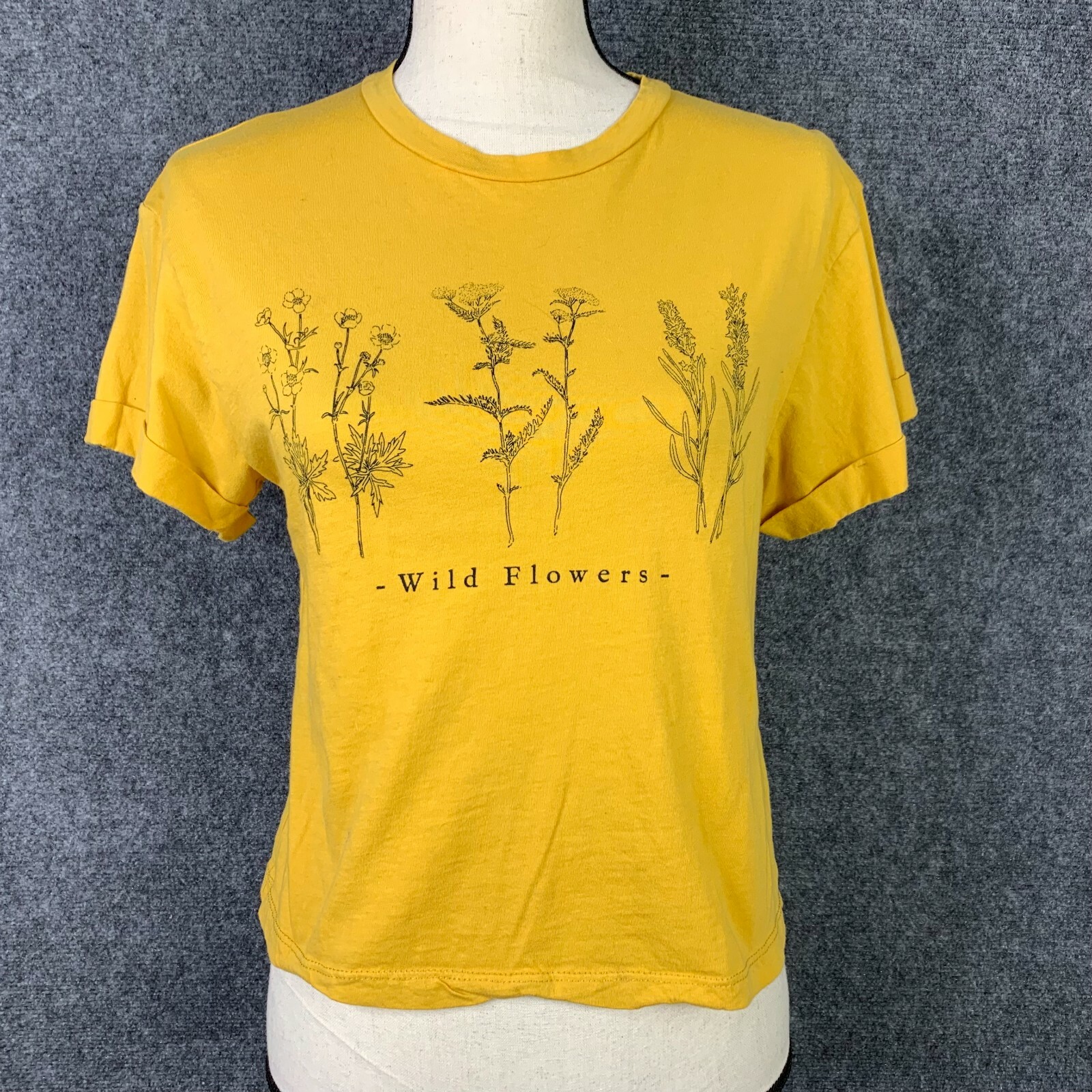 Dirtee Laundry Tee Women S Golden Yellow Short Sleeve Wild Flowers Graphic