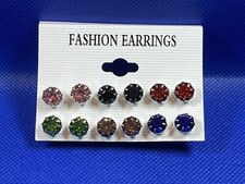 Fashion Boho Festival Glamour Assorted Silver Colored Gem Stud Earring Set Of 6