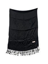 Black Pashmina Scarf 100% Cashmere With Fringed Edges #8246