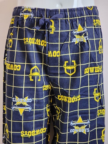 North Queensland Cowboys NRL Mens Navy Printed Flannel Sleep Pants Size L New - Picture 2 of 4