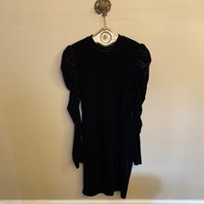 SHEIN Bodycon Midi Dress Dark Royal Blue Stretch Velvet Long Puff Sleeve L