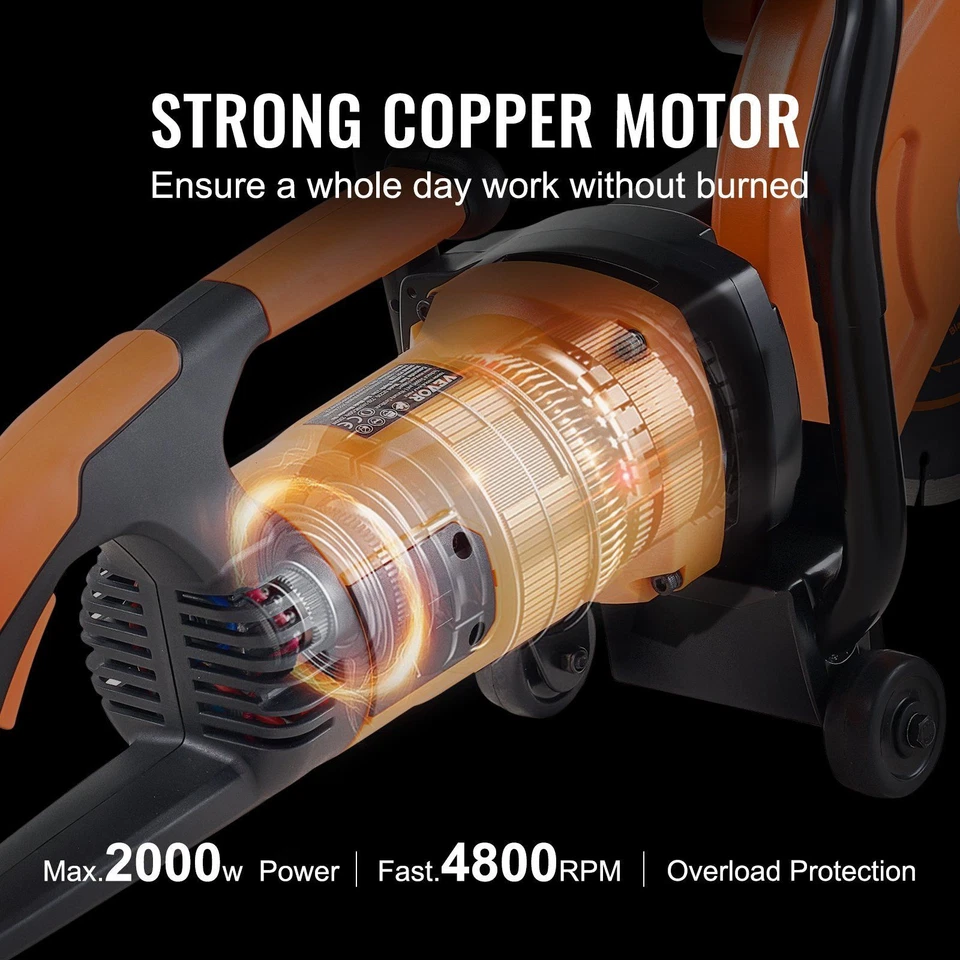 Sierra de hormigón eléctrica, 9 pulgadas, 1800 W 15 A motor sierra circular cortadora con bomba y hoja Foto 4 de 4