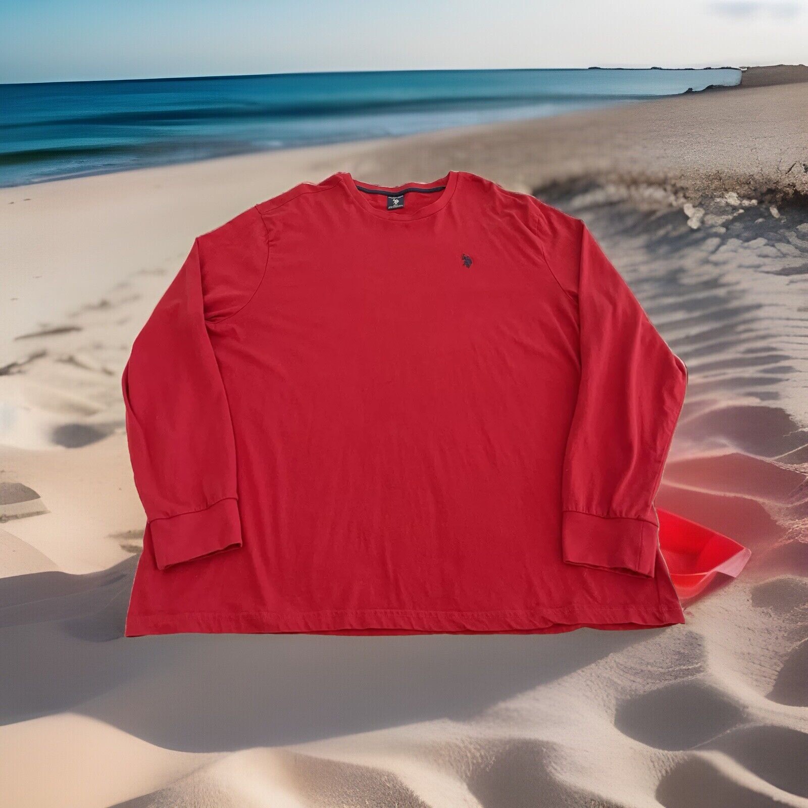 U.S. Polo Assn T Shirt Logo Ricamato Blu Pony LS Cotone Rosso Scuro Uomo 3XL