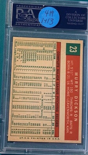 1959 Topps Baseball #23 Murry Dickson PSA 8.5 Perfectly Centered Low Pop 5 - Picture 2 of 2