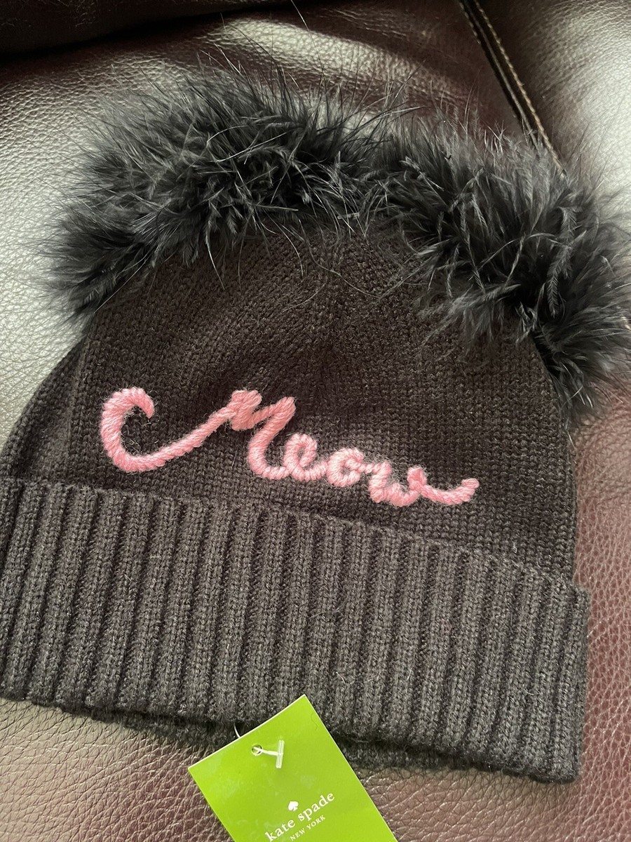 KATE SPADE NEW YORK meow marabou pompom beanie BLACK NWT | eBay display picture 3