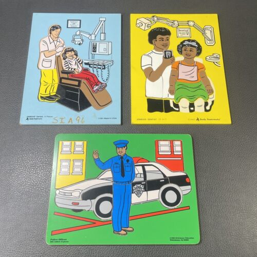 1974 Judy / Instructo Vintage Wood Puzzles Dentist Police Officer 80’s 12 X 9 - Picture 1 of 8