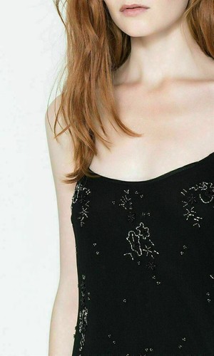 ZARA LONG DRESS BLACK EMBELLISHED BEADED MAXI CAMISOLE PARTY DRESS SLIT NEW - Picture 5 of 8
