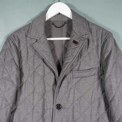 Aquascutum Jacket Mens Small Grey Wool Novacheck Hunting Quilted Overcoat Coat - Picture 3 of 24