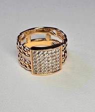 18ct Rose Gold Plated Paved cubic zirconia chain curb Ring size R non tarnish 