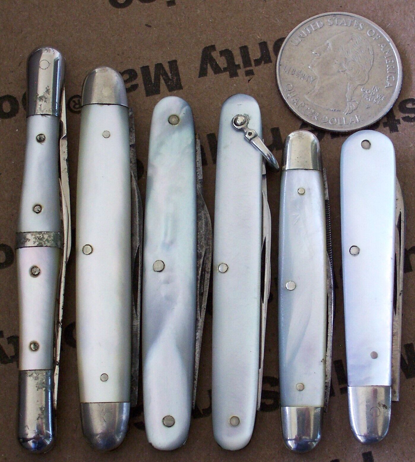 6 Pearl handle Pocket Knives MILLER BROS., L.F.& C., ROBESON, EXCELSIOR KNIFE CO