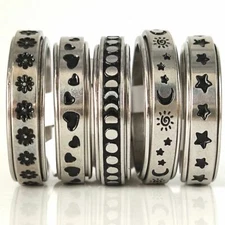 30pcs/lot Black Oil Filled Spinner Ring Style Mix 6mm Stainless Steel Spin Rings