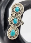 1.5" Navajo Triple Stone Turquoise Sterling Vintage Silver Ring Size 7.5