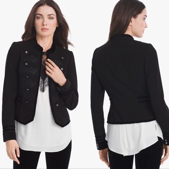 White House Black Market Black Military Jacket Velvet… Gem