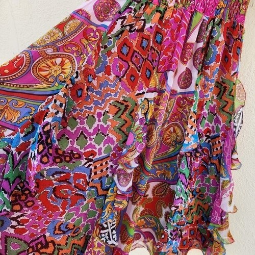 Abito donna vintage Diane Freis georgette multicolore manica lunga scollo a V taglia unica - Foto 6 di 7