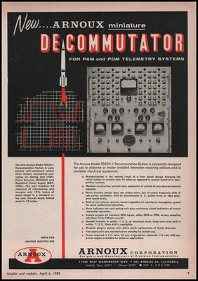 1959 Arnoux Corp Miniature Decommutator For PAM & PDM Telemetry Systems Print Ad