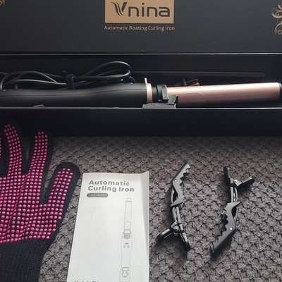 Vnina SJ-231 Automatic Curling Iron Black Pink Gold with Glove Clips Accessories