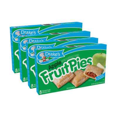 Drake's Apple Fruit Pies, 4 Boxes, 32 Individually Wrapped Pies with Real Apple