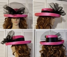 Caldwell West Pink Black Embellished Fancy Dress Hat Formal Church Derby Party