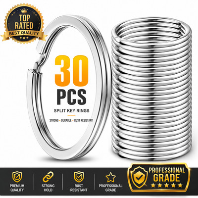 30PCS Key Rings Stainless Steel Assortment Heavy Duty Split Key Ring Loops
