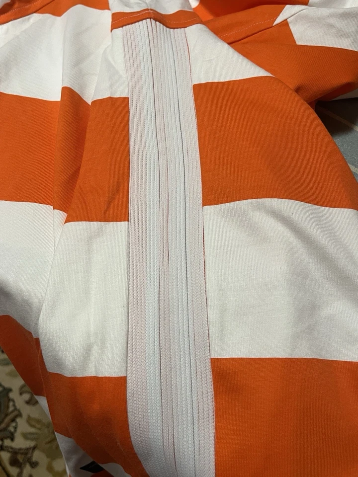 Camisa polo masculina manga longa Adidas laranja média listrada branca rugby Adicross - Imagem 4 de 4