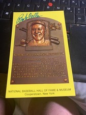 BOB FELLER SIGNED HALL OF FAME PLAQUE POSTCARD CLEVELAND INDIANS EX