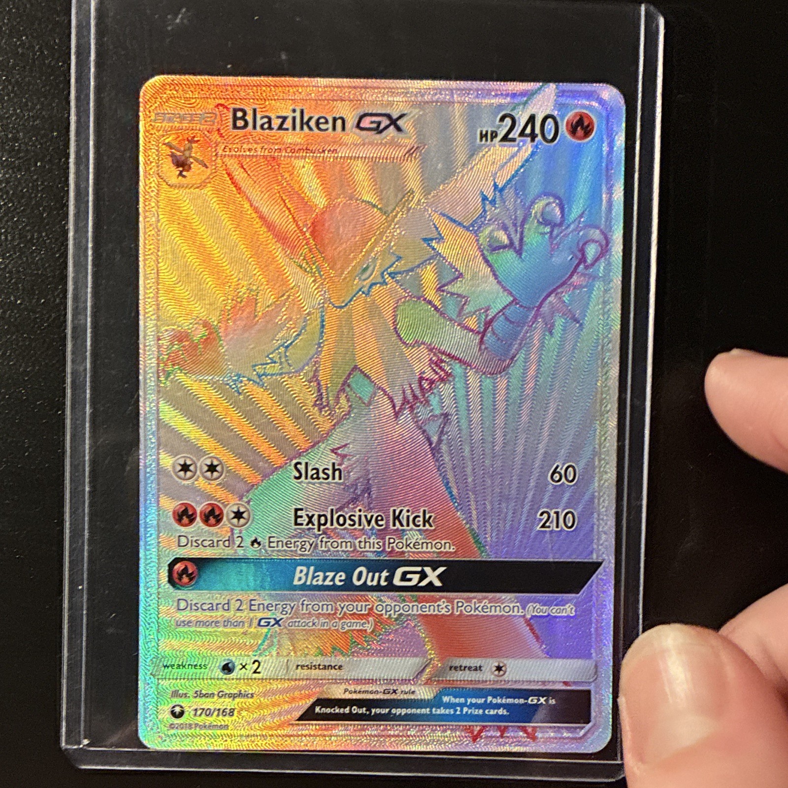 Pokémon Blaziken GX Rainbow Rare Full Art Holo SM Celestial Storm 170/168