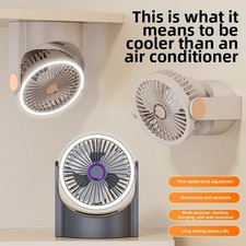 USB Rechargeable Fan with Light 5 Speed for Desk Dorm Hanging Outdoor Use