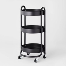 3 Tier Round Metal Utility Cart Black - Brightroom