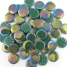 Pearlized Spruce Green 18 mm Glossy Round Glass Mosaic Tile Pieces 25 tile