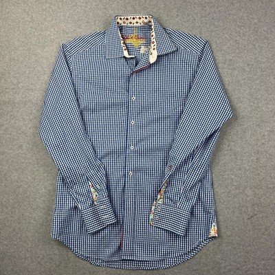 Robert Graham Shirt Mens Medium Blue Gingham Button Up Long Sleeve Contrast Trim