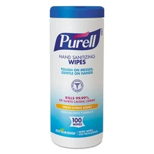 Purell Hand Sanitizing Wipes, Cloth, 5.75 x 7, Fresh Citrus, White, 100/Canister
